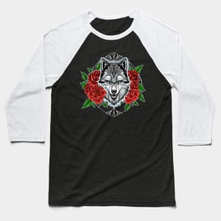 Wolf and red rose Baseball T-Shirt